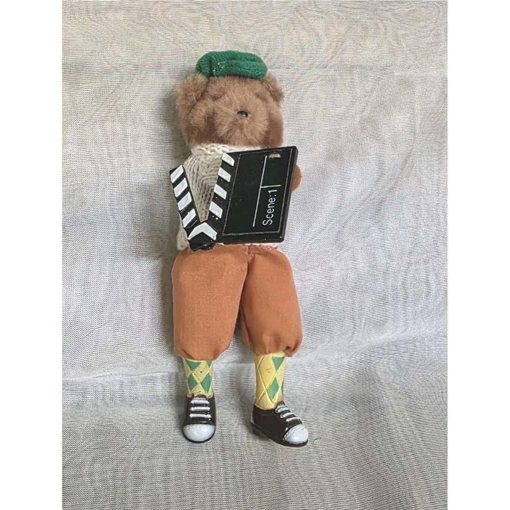 Vtg Russ Berrie Director Bear Pencil Hugger Ornament Film Clapper Argyle Plush